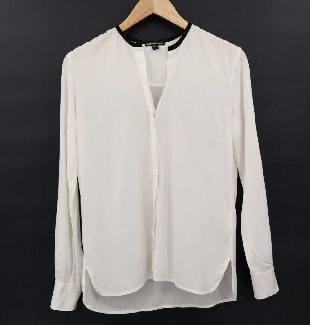 James Perse Sz S Contrast Trim Button Down Top Long Sleeve Blouse Top Career